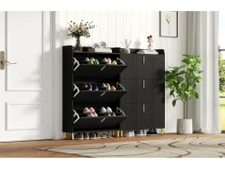 Móvel De Arrumação|Sapateira|Merax 2 Armários de sapatos com três portas - 2 x 80 x 23,5 x 123,5 cm - com 6 compartimentos + dispositivo anti-tombamento - MDF - Preto