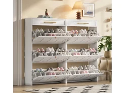 Outlet Merax 2 Armários de Sapatos Modernos - 2 x 70 x 25 x 123,5 cm - com 6 compartimentos + 1 gaveta - para hall de entrada e sala de estar - MDF - Branco