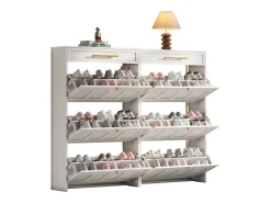 Outlet Merax 2 Armários de Sapatos Modernos - 2 x 70 x 25 x 123,5 cm - com 6 compartimentos + 1 gaveta - para hall de entrada e sala de estar - MDF - Branco