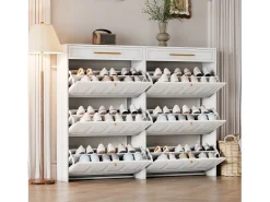 Outlet Merax 2 Armários de Sapatos Modernos - 2 x 70 x 25 x 123,5 cm - com 6 compartimentos + 1 gaveta - para hall de entrada e sala de estar - MDF - Branco