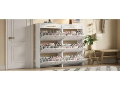 Outlet Merax 2 Armários de Sapatos Modernos - 2 x 70 x 25 x 123,5 cm - com 6 compartimentos + 1 gaveta - para hall de entrada e sala de estar - MDF - Branco