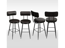 Banco| 4 cadeiras de balcão pretas com encosto, couro sintético, altura do assento 65 cm Preto