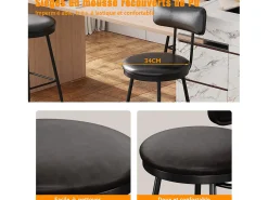 Banco| 4 cadeiras de balcão pretas com encosto, couro sintético, altura do assento 65 cm Preto