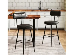 New 2 cadeiras de balcão pretas com encosto, couro sintético, altura do assento 65 cm, para cozinha Preto