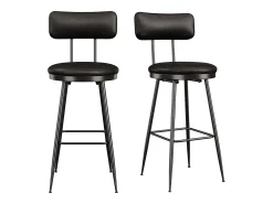 New 2 cadeiras de balcão pretas com encosto, couro sintético, altura do assento 65 cm, para cozinha Preto