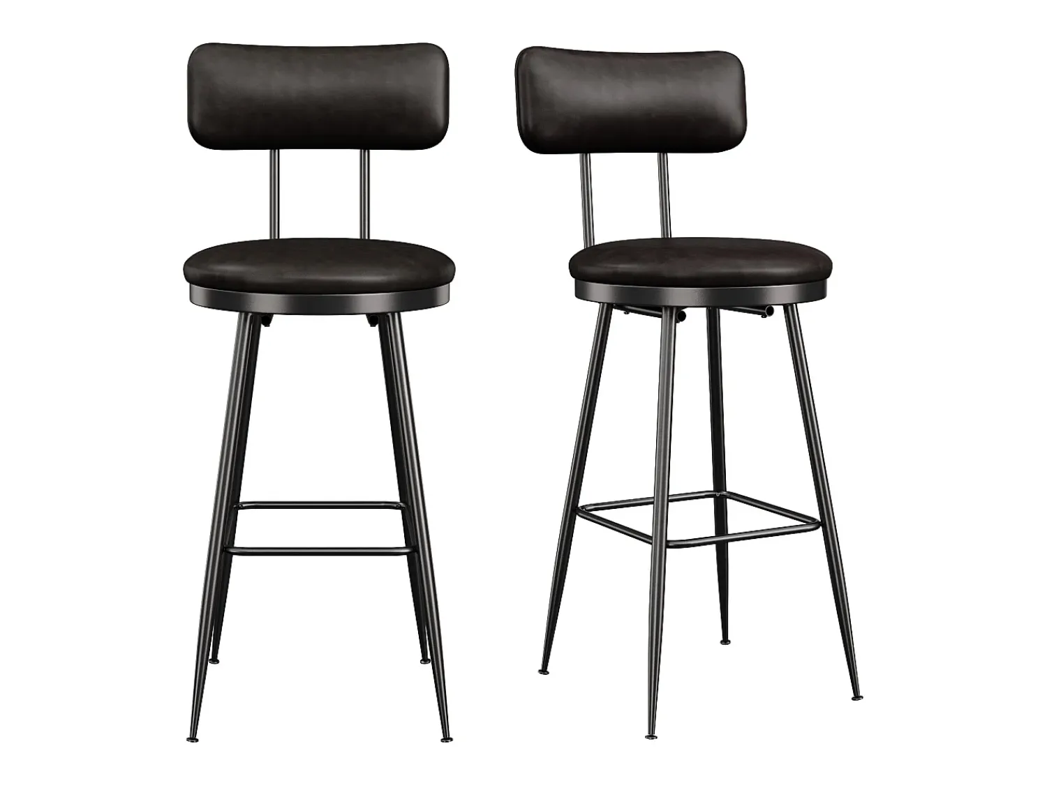 New 2 cadeiras de balcão pretas com encosto, couro sintético, altura do assento 65 cm, para cozinha Preto