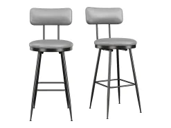 2 cadeiras de bar cinza com encosto, estilo industrial, altura do assento 65 cm, couro sintético^ Banco