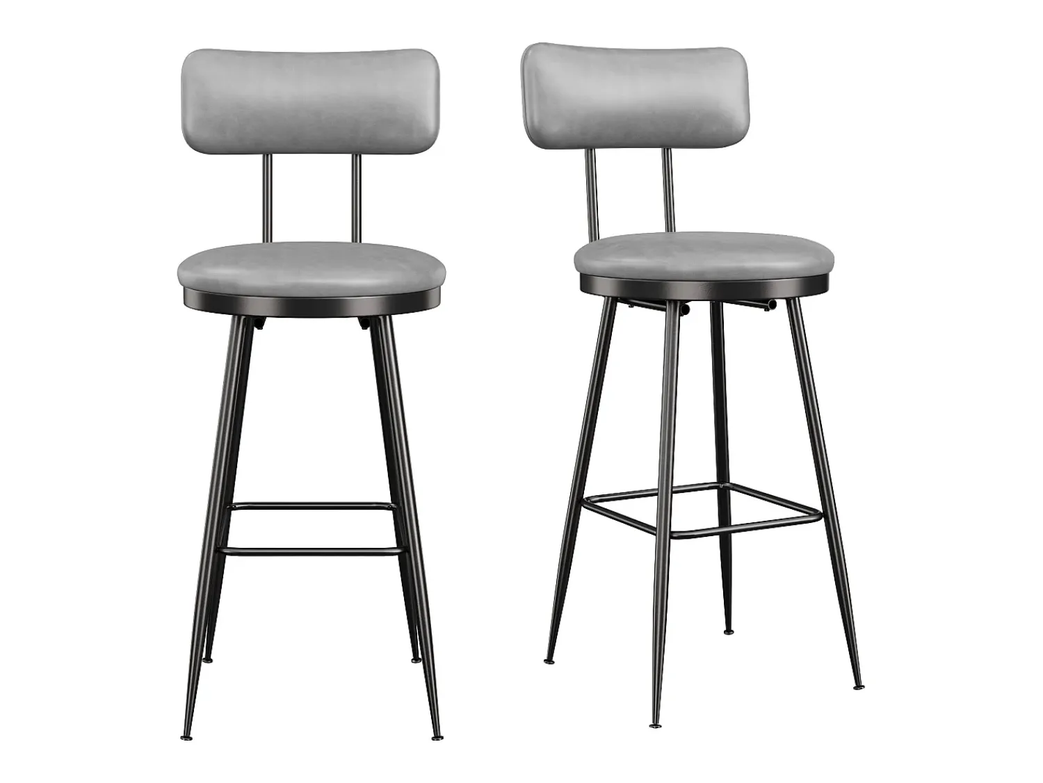 2 cadeiras de bar cinza com encosto, estilo industrial, altura do assento 65 cm, couro sintético^ Banco
