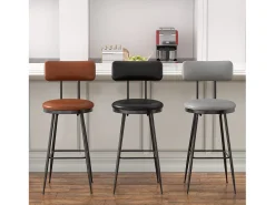 2 cadeiras de bar cinza com encosto, estilo industrial, altura do assento 65 cm, couro sintético^ Banco