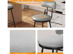2 cadeiras de bar cinza com encosto, estilo industrial, altura do assento 65 cm, couro sintético^ Banco