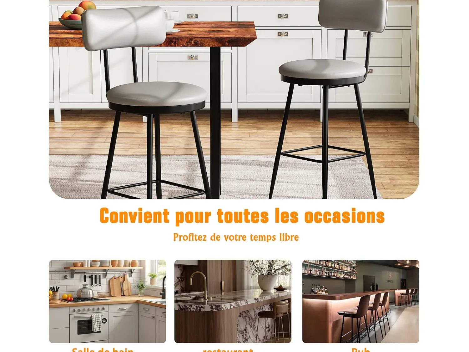 2 cadeiras de bar cinza com encosto, estilo industrial, altura do assento 65 cm, couro sintético^ Banco