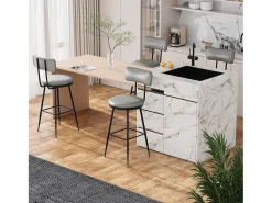 2 cadeiras de bar cinza com encosto, estilo industrial, altura do assento 65 cm, couro sintético^ Banco