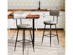 2 cadeiras de bar cinza com encosto, estilo industrial, altura do assento 65 cm, couro sintético^ Banco