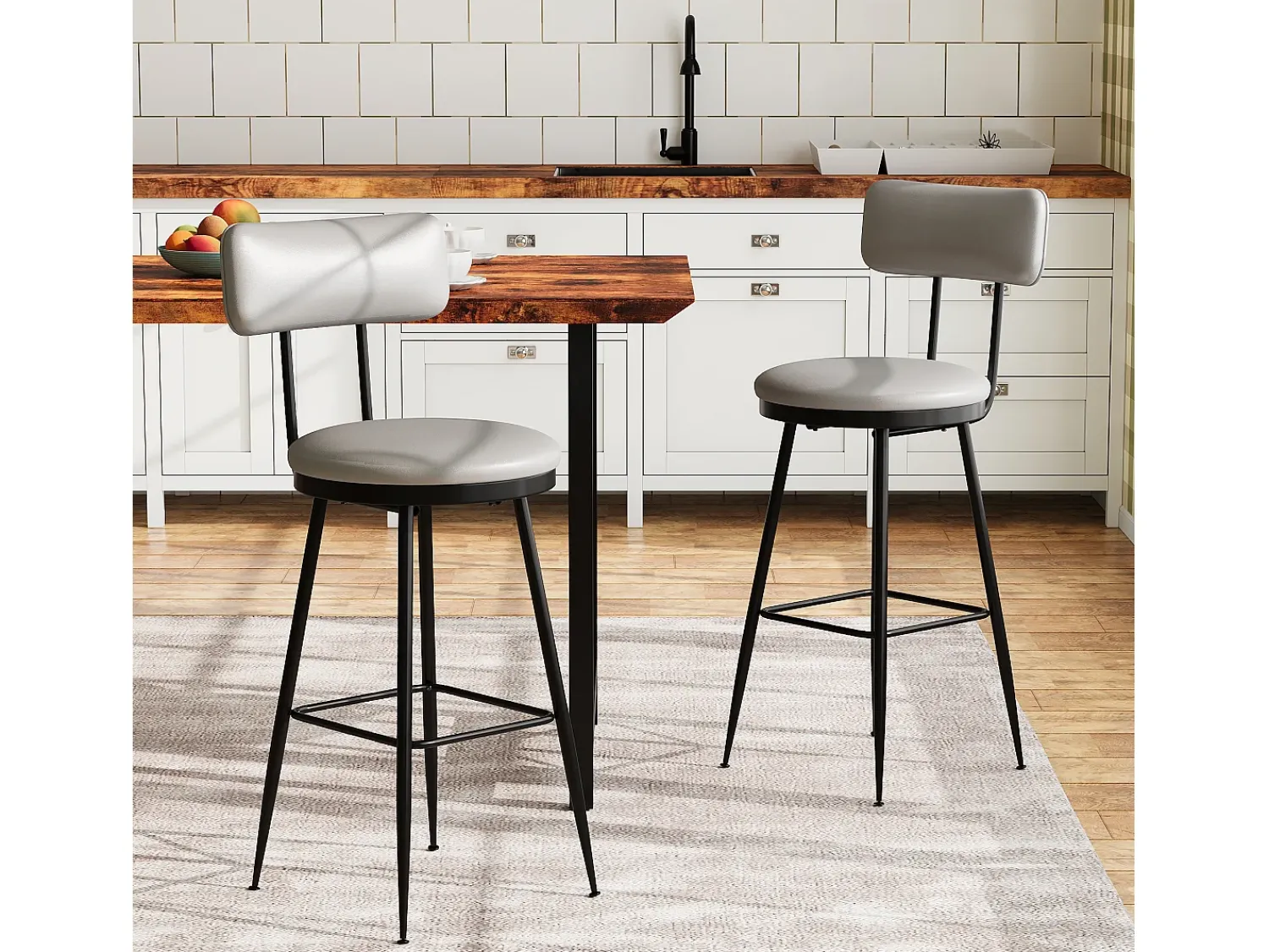 2 cadeiras de bar cinza com encosto, estilo industrial, altura do assento 65 cm, couro sintético^ Banco