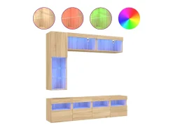 Móvel De Tv*vidaxl 7 pcs conj. móveis de parede p/ TV c/ luzes LED carvalho sonoma Castanho