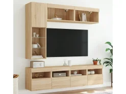 Móvel De Tv*vidaxl 7 pcs conj. móveis de parede p/ TV c/ luzes LED carvalho sonoma Castanho