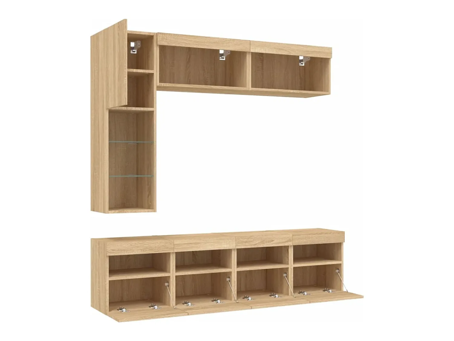 Móvel De Tv*vidaxl 7 pcs conj. móveis de parede p/ TV c/ luzes LED carvalho sonoma Castanho