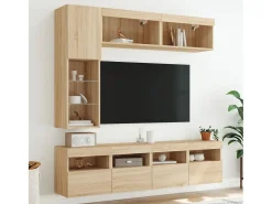 Móvel De Tv*vidaxl 7 pcs conj. móveis de parede p/ TV c/ luzes LED carvalho sonoma Castanho