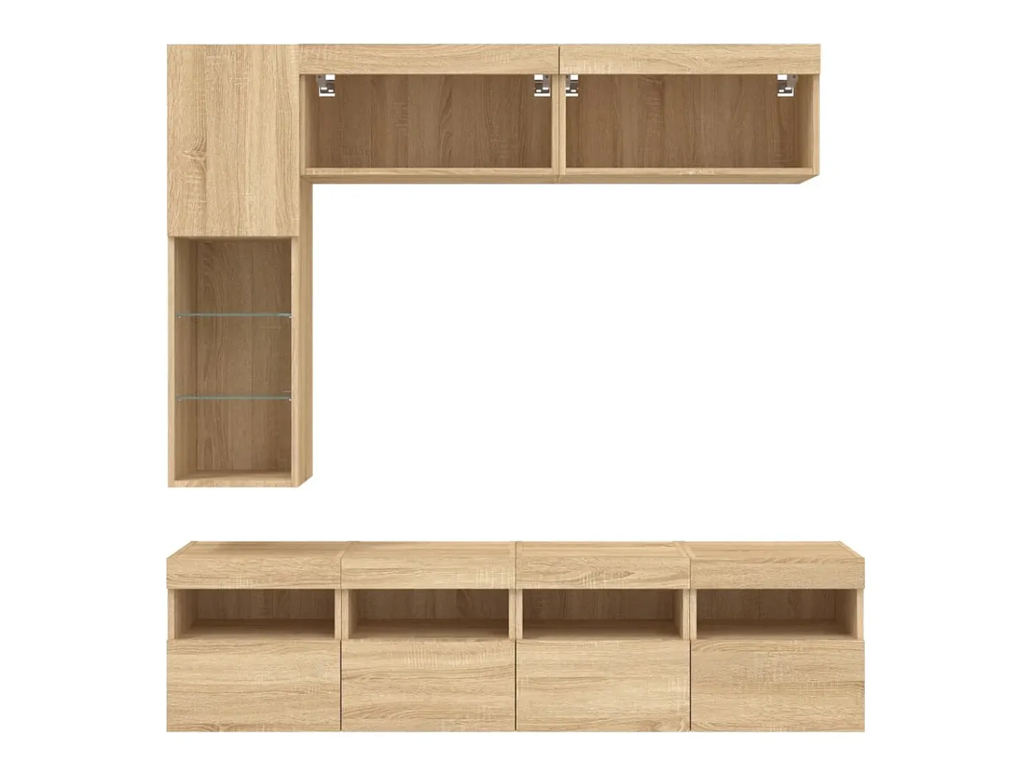 Móvel De Tv*vidaxl 7 pcs conj. móveis de parede p/ TV c/ luzes LED carvalho sonoma Castanho