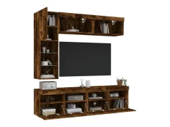 Móvel De Tv*vidaxl 7 pcs conj. móveis de parede p/ TV c/ luzes LED carvalho fumado Castanho