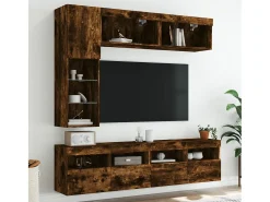 Móvel De Tv*vidaxl 7 pcs conj. móveis de parede p/ TV c/ luzes LED carvalho fumado Castanho