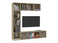 3 pcs conjunto armário TV/estante 180x30x180 cm carvalho sonoma PT395863^ Biblioteca