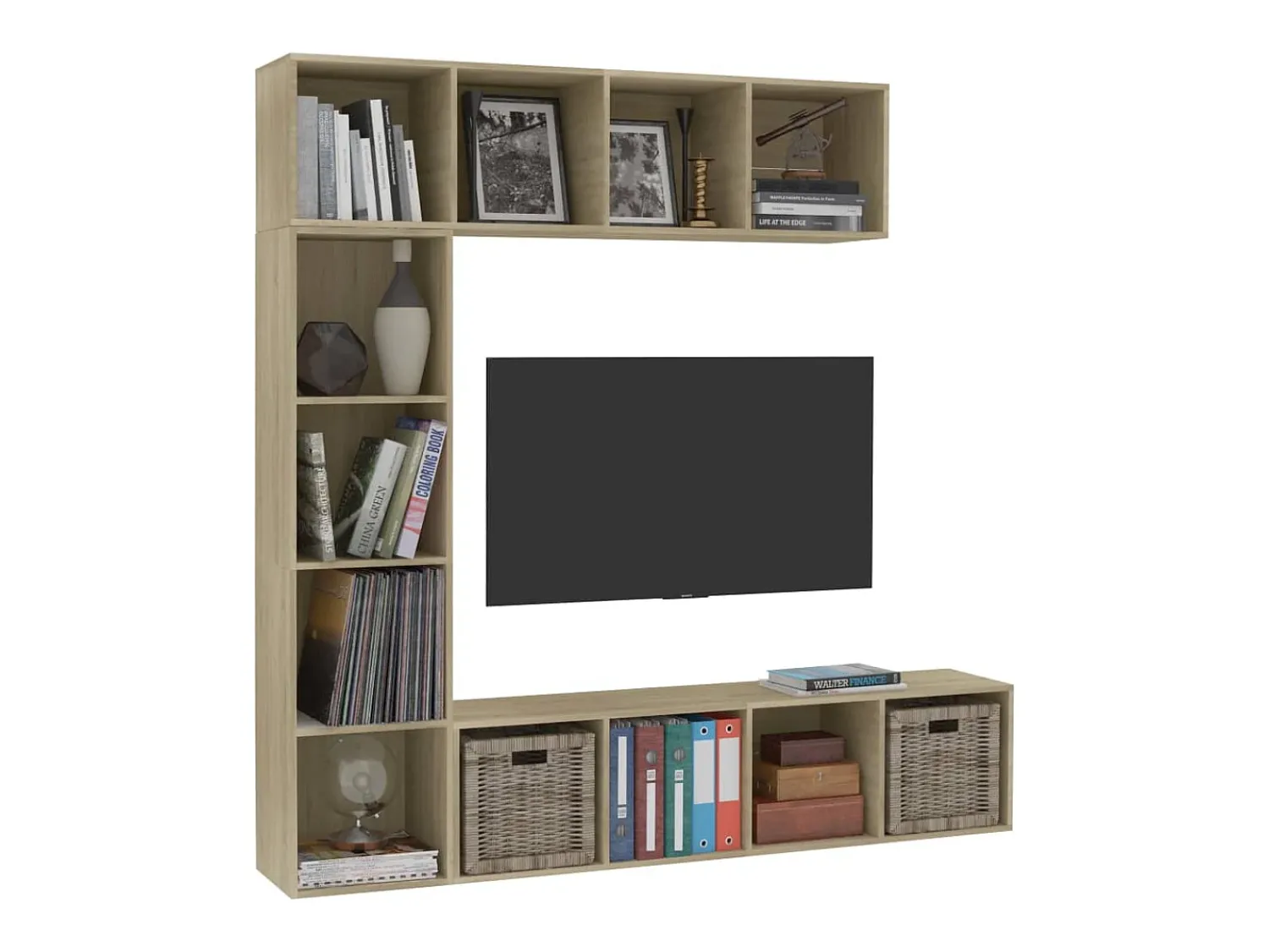 3 pcs conjunto armário TV/estante 180x30x180 cm carvalho sonoma PT395863^ Biblioteca