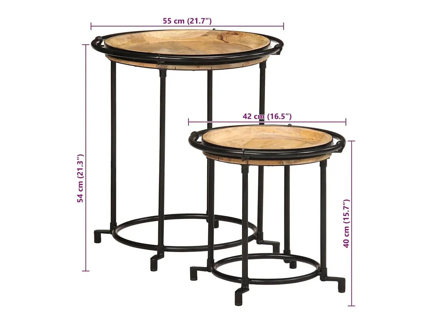 Discount vidaxl 2 pcs Conjunto de mesa de apoio madeira de mangueira maciça Natural claro