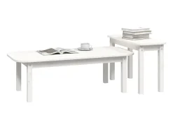 Clearance 2 pcs conjunto de mesas de centro pinho maciço PT671027 Branco