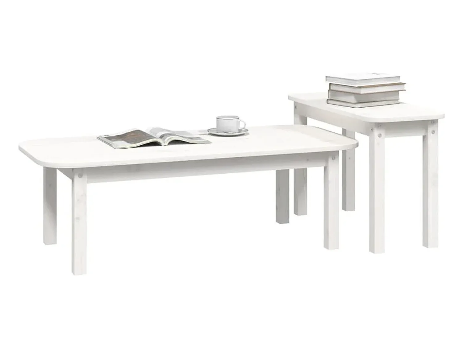 Clearance 2 pcs conjunto de mesas de centro pinho maciço PT671027 Branco