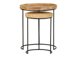 Mesa De Centro|vidaxl 2 pcs conjunto de mesas de centro mangueira maciça e aço Natural claro