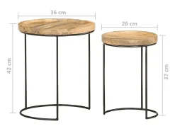 Mesa De Centro|vidaxl 2 pcs conjunto de mesas de centro mangueira maciça e aço Natural claro