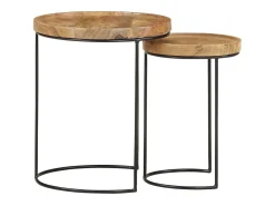 Mesa De Centro|vidaxl 2 pcs conjunto de mesas de centro mangueira maciça e aço Natural claro