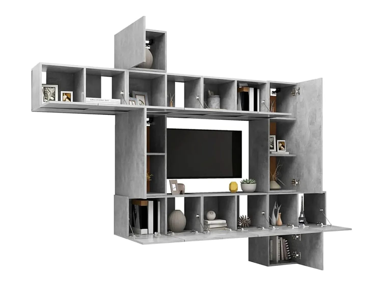 Móvel De Tv* 10 pcs conjunto de móveis de TV derivados madeira cinza cimento PT862183 Cinzento