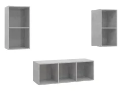 Sale 3 pcs conjunto de móveis de TV contraplacado cimento PT377526 Cinzento