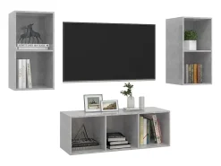 Sale 3 pcs conjunto de móveis de TV contraplacado cimento PT377526 Cinzento