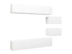 Móvel De Tv| 6 pcs conjunto de móveis de TV derivados de madeira PT467614 Branco