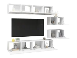 Móvel De Tv| 6 pcs conjunto de móveis de TV derivados de madeira PT467614 Branco