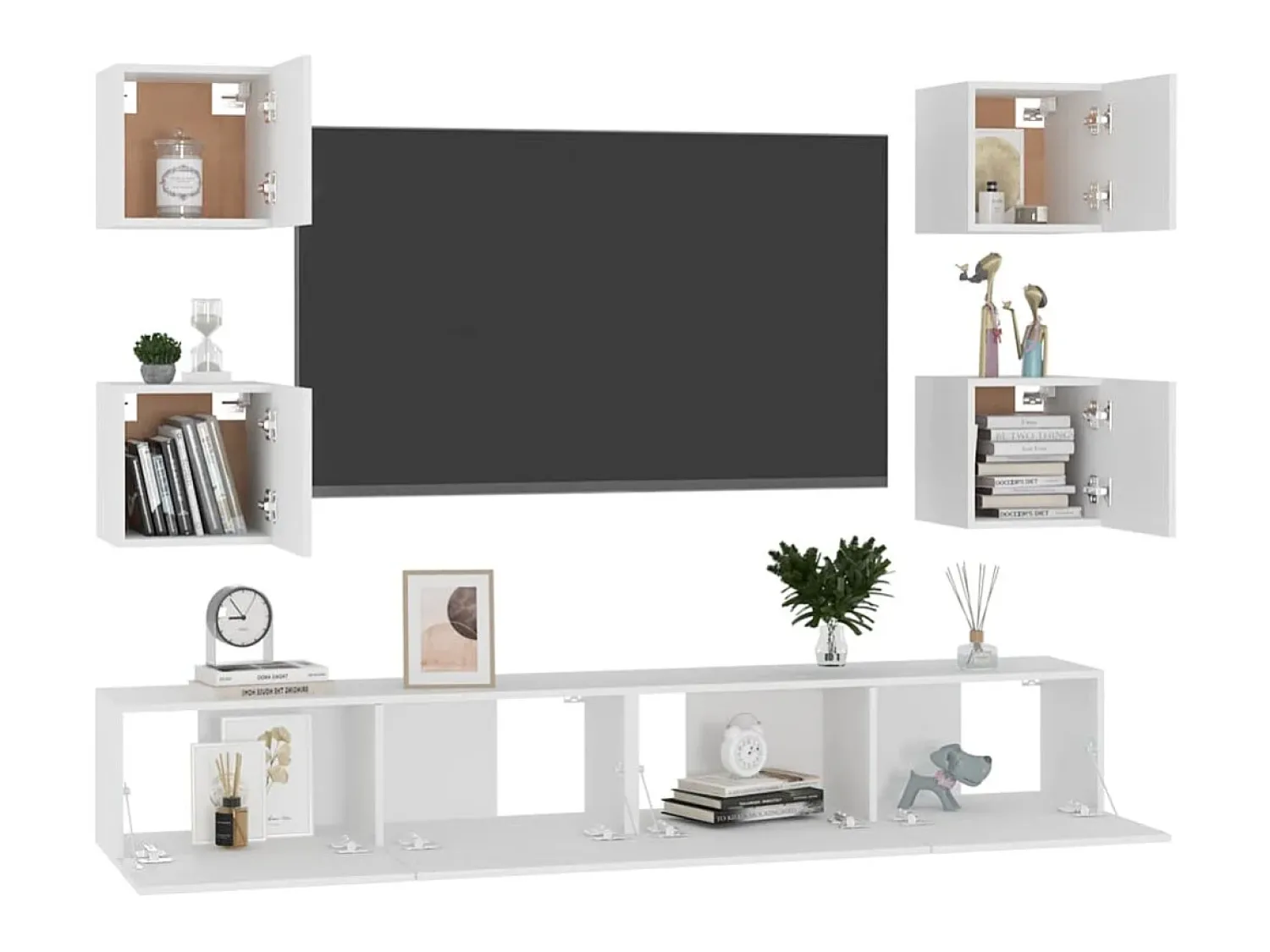 Clearance 6 pcs conjunto de móveis de TV derivados de madeira PT244718 Branco