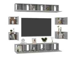 Móvel De Tv* 10 pcs conjunto de móveis de TV contraplacado cimento PT269235 Cinzento