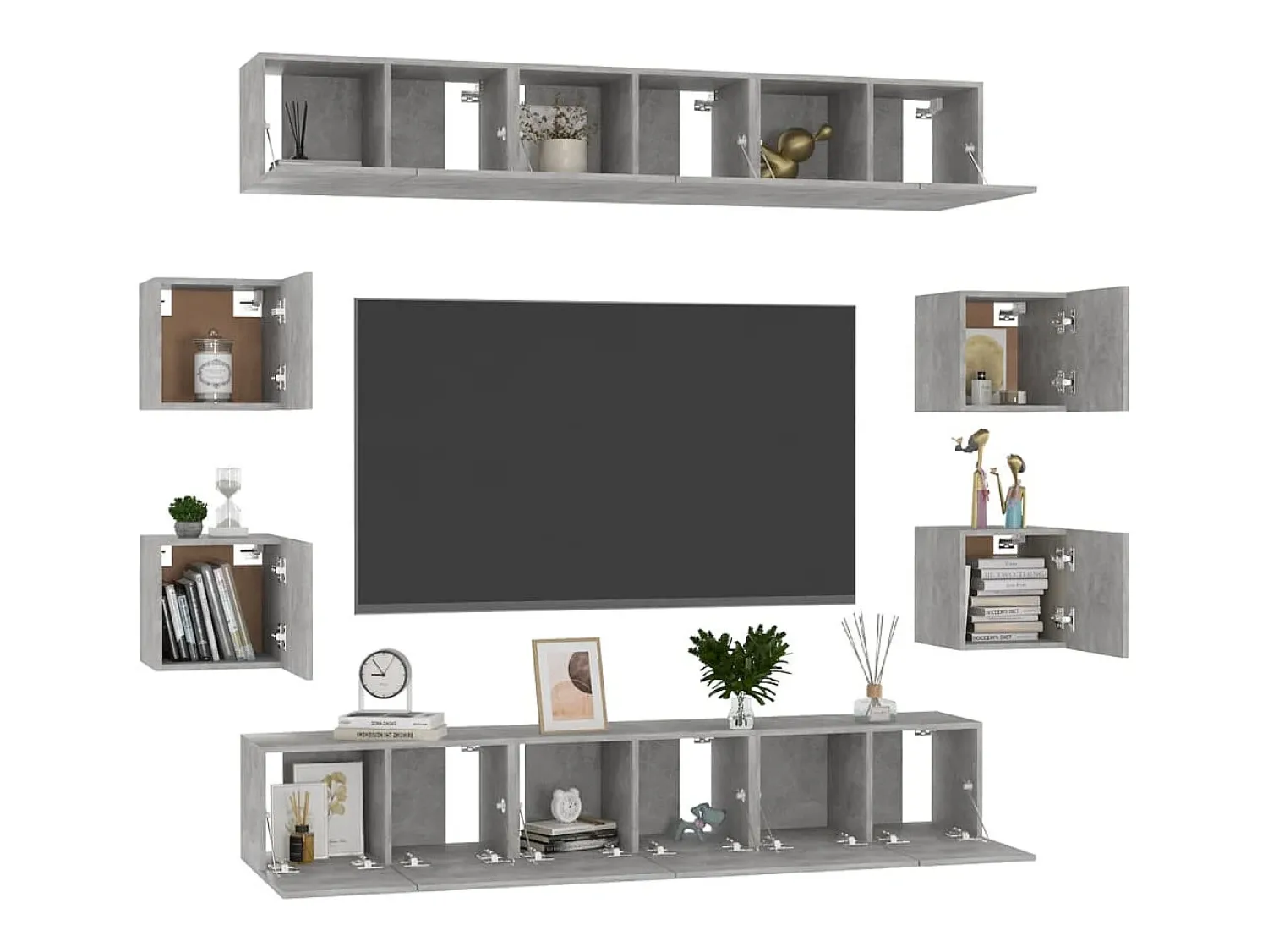 Móvel De Tv* 10 pcs conjunto de móveis de TV contraplacado cimento PT269235 Cinzento