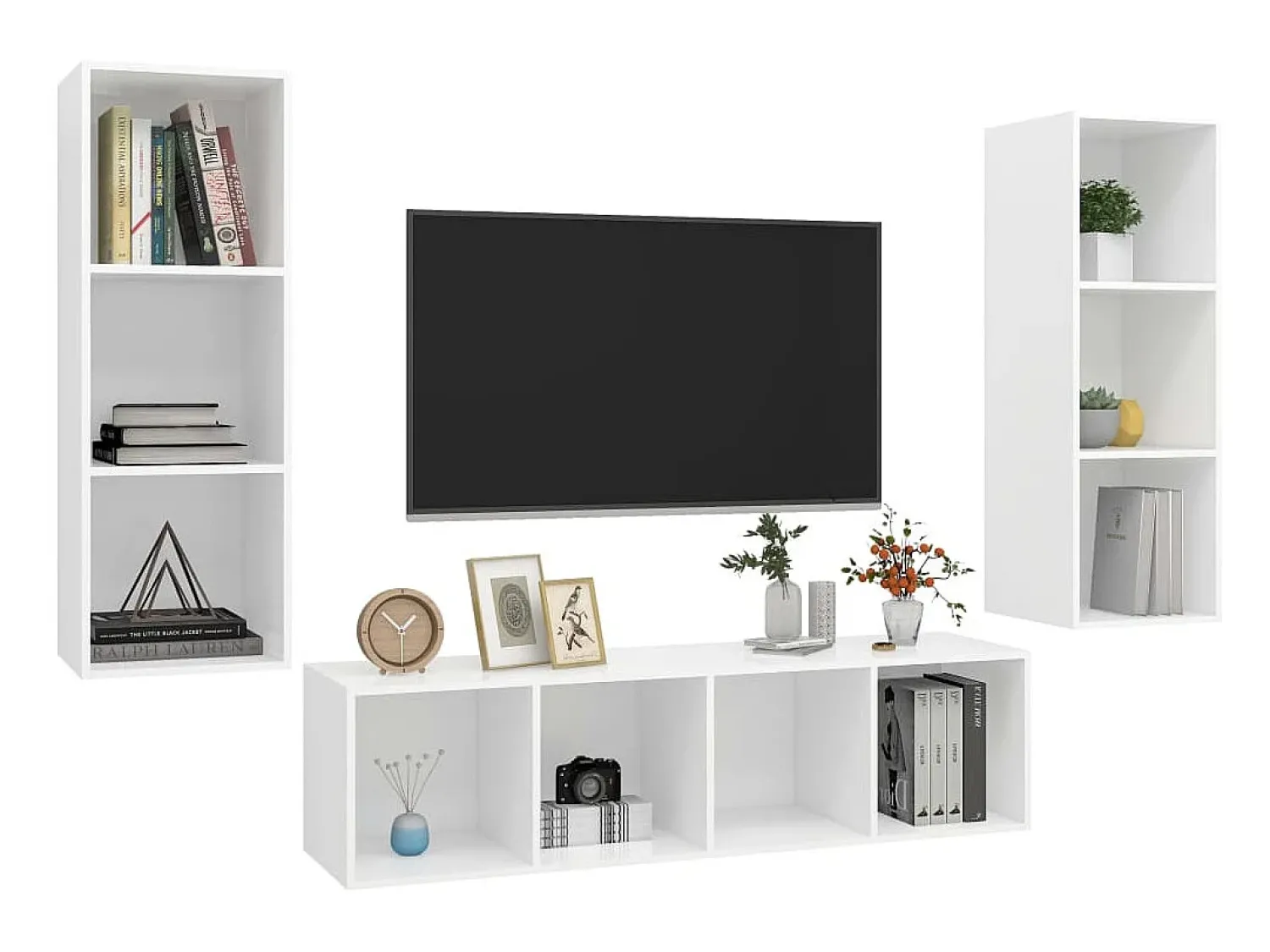 Móvel De Tv| 3 pcs conjunto de móveis de TV contraplacado PT427696 Branco