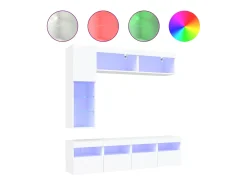 Discount 7 pcs conjunto de móveis de parede para TV com luzes LED PT730549 Branco