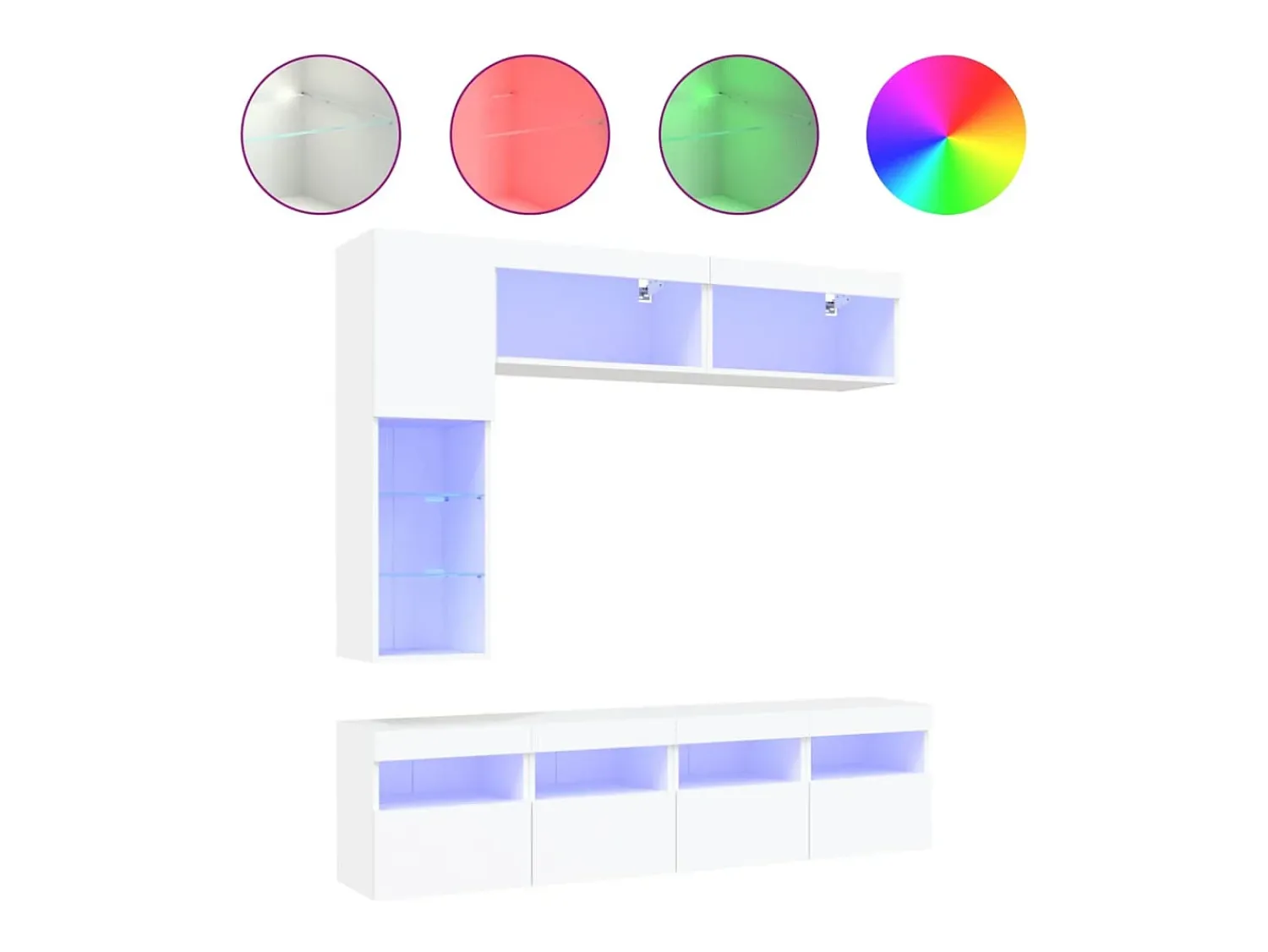 Discount 7 pcs conjunto de móveis de parede para TV com luzes LED PT730549 Branco