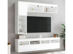 Discount 7 pcs conjunto de móveis de parede para TV com luzes LED PT730549 Branco