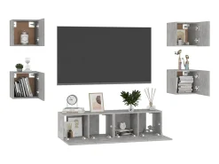 Móvel De Tv* 6 pcs conjunto de móveis de TV contraplacado cimento PT569045 Cinzento