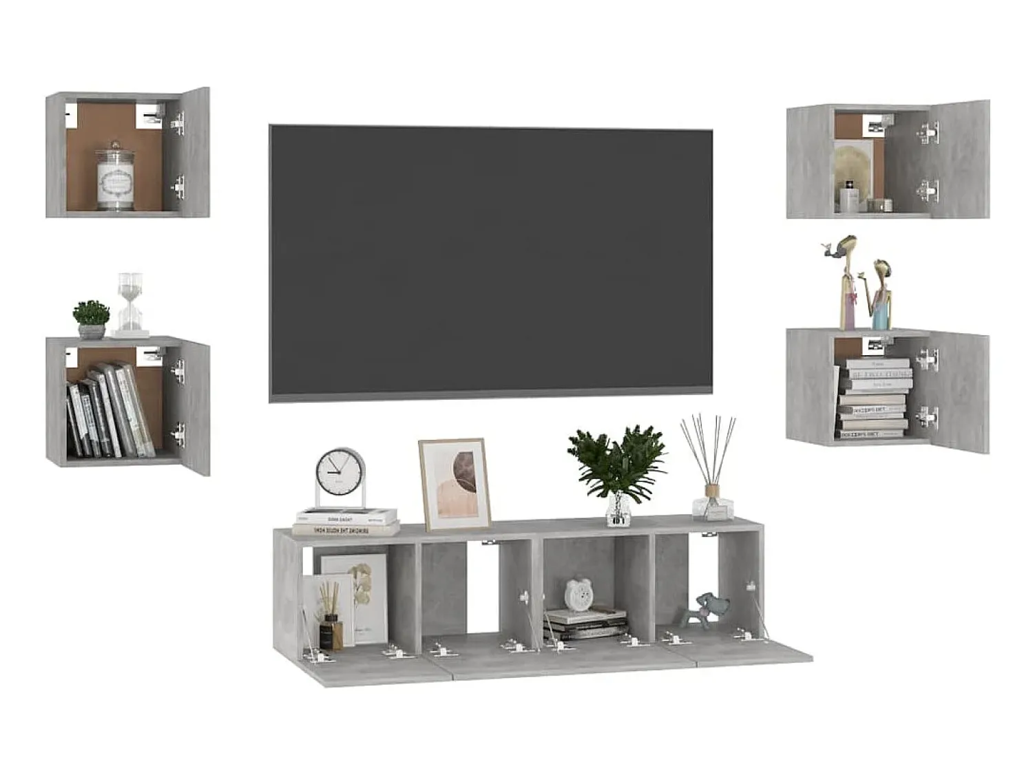 Móvel De Tv* 6 pcs conjunto de móveis de TV contraplacado cimento PT569045 Cinzento