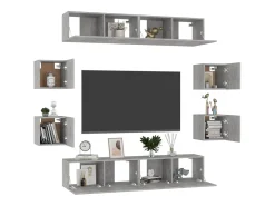 8 pcs conjunto de móveis de TV contraplacado cimento PT702457^ Móvel De Tv