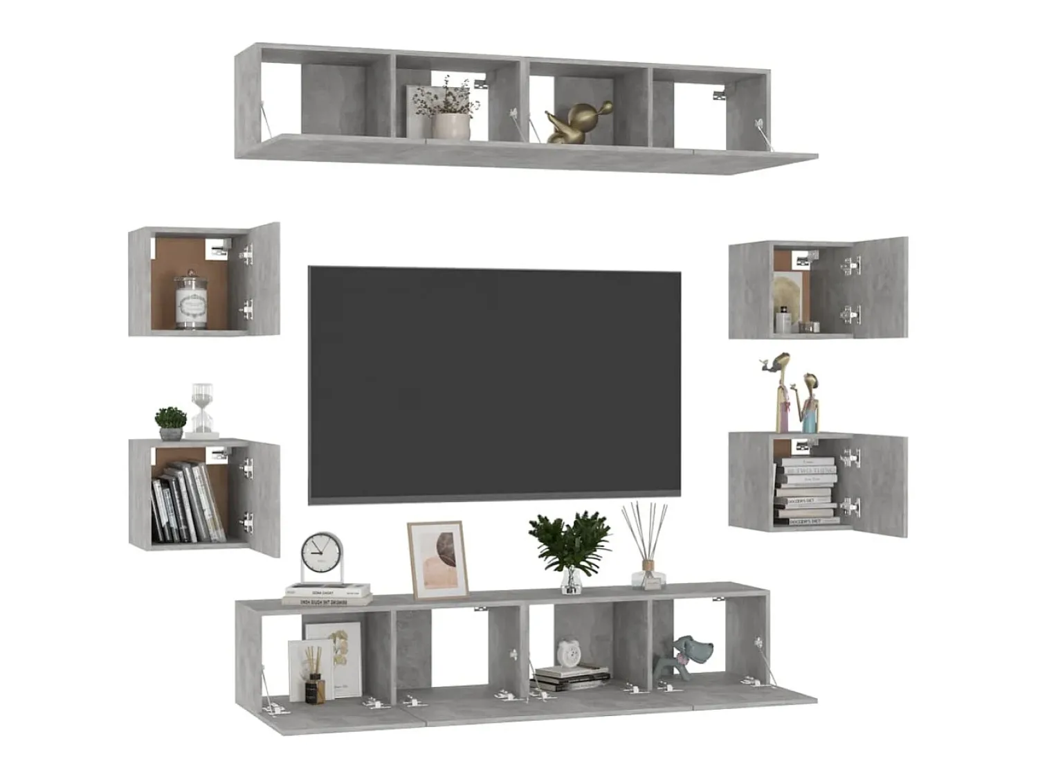 8 pcs conjunto de móveis de TV contraplacado cimento PT702457^ Móvel De Tv