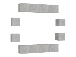 8 pcs conjunto de móveis de TV contraplacado cimento PT702457^ Móvel De Tv